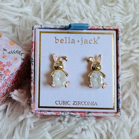 Bella Jack Goldtone Crackle Cubic Zirconia Easter Bunny Earrings - Picture 3 of 14